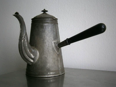 Chocolatière Tôle 19°s Métal Bois noir déco Cuisine Cafetière Ancien - Photo 1/4