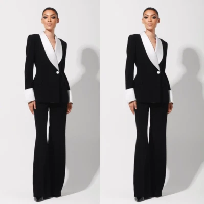 Trajes para mujer chal solapa formal negocios dama oficina trabajo ropa calce ajustado 2 piezas Foto 1 de 4