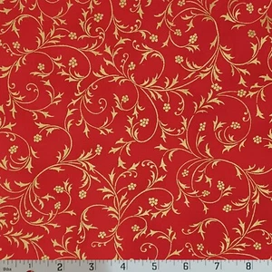 Robert Kaufman Holiday Flourish Snow Flower Cotton Fabric Christmas Red & Gold