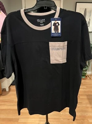 Camiseta Champion, XL Negra Beige Borde y Bolsillo Auténtica Ropa Deportiva Nueva Con Etiquetas Foto 1 de 4