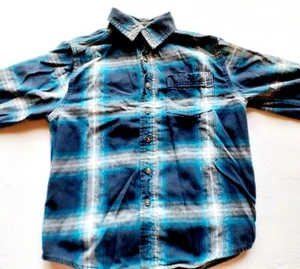 Wonder Nation Boys Button Down Shirt Blue Flannel Plaid Long Sleeve Large 10-12 - Picture 1 of 12
