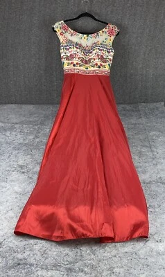 Sherri Hill Dress Women's 2 Red White Floral Formal Long Maxi Rhinestones Prom - Image 1 of 4