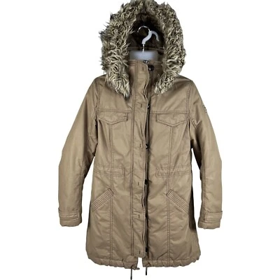 Chaqueta Parka Abercrombie & Fitch Mujer Grande Piel Sintética Capucha Forrada Sherpa Marrón Foto 1 de 4