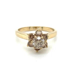 1ct Champagne Diamond Solitaire Accent Ring Solid 14k Yellow Gold 3.6g Size 6.5 - Picture 1 of 7