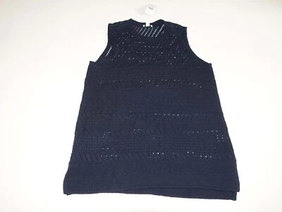 J. Jill Women's Open Knit Sleeveless Sweater Medium Petite NWT Navy Cotton Linen - Image 1 of 4