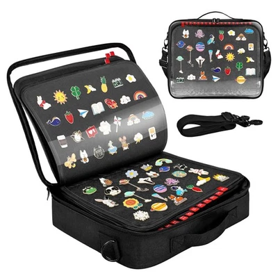 18-Page Enamel Pin Display Book with Digital Label & Shoulder Strap, Large Pi... - Image 1 of 4