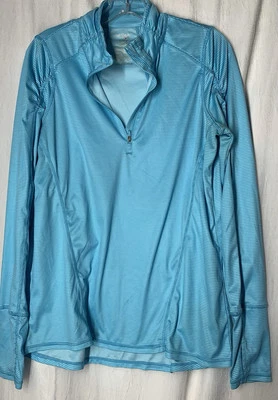 Camisa Danskin Semi-ajustada XL 20 Plus Mujer’s Cremallera Superior Azul Rayas Agujeros para el Pulgar Foto 1 de 4