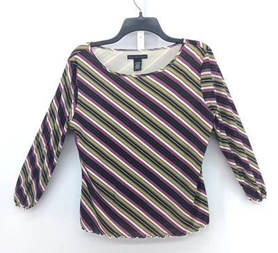 Blusa Apostrophe Feminina Grande Multicolorida Listrada Diagonal Manga 3/4 Forrada Top - Imagem 1 de 4