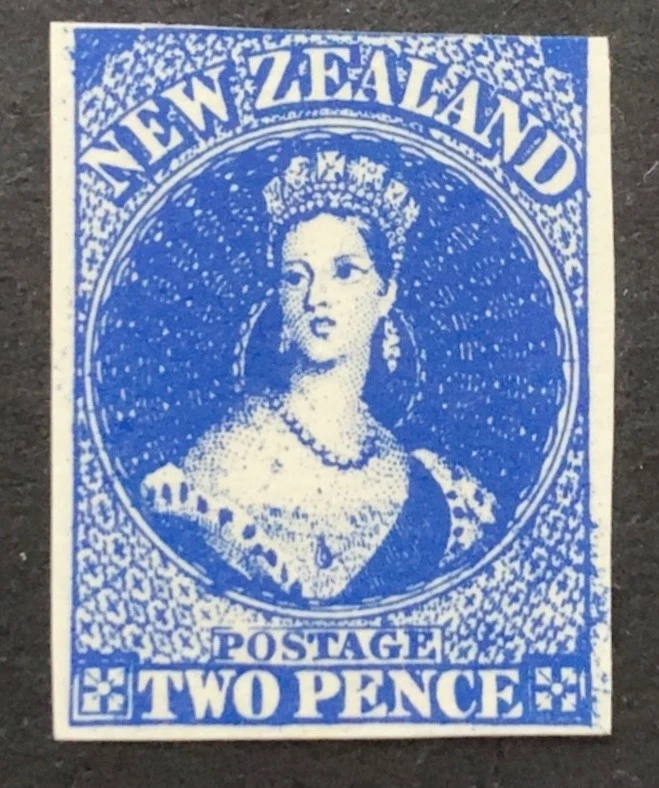 Estampillas de Nueva Zelanda 1855 FFQ 2d azul - reimpresión de prueba Foto 1 de 1