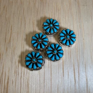 Cubiertas de botones redondas de girasol imitación turquesa suroeste tono plata vintage de 5 piezas - Imagen 1 de 6