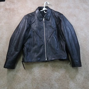 Interstate Leather Coat Women's Large Black Full zip Motorcyle riding jacket - Picture 1 of 14