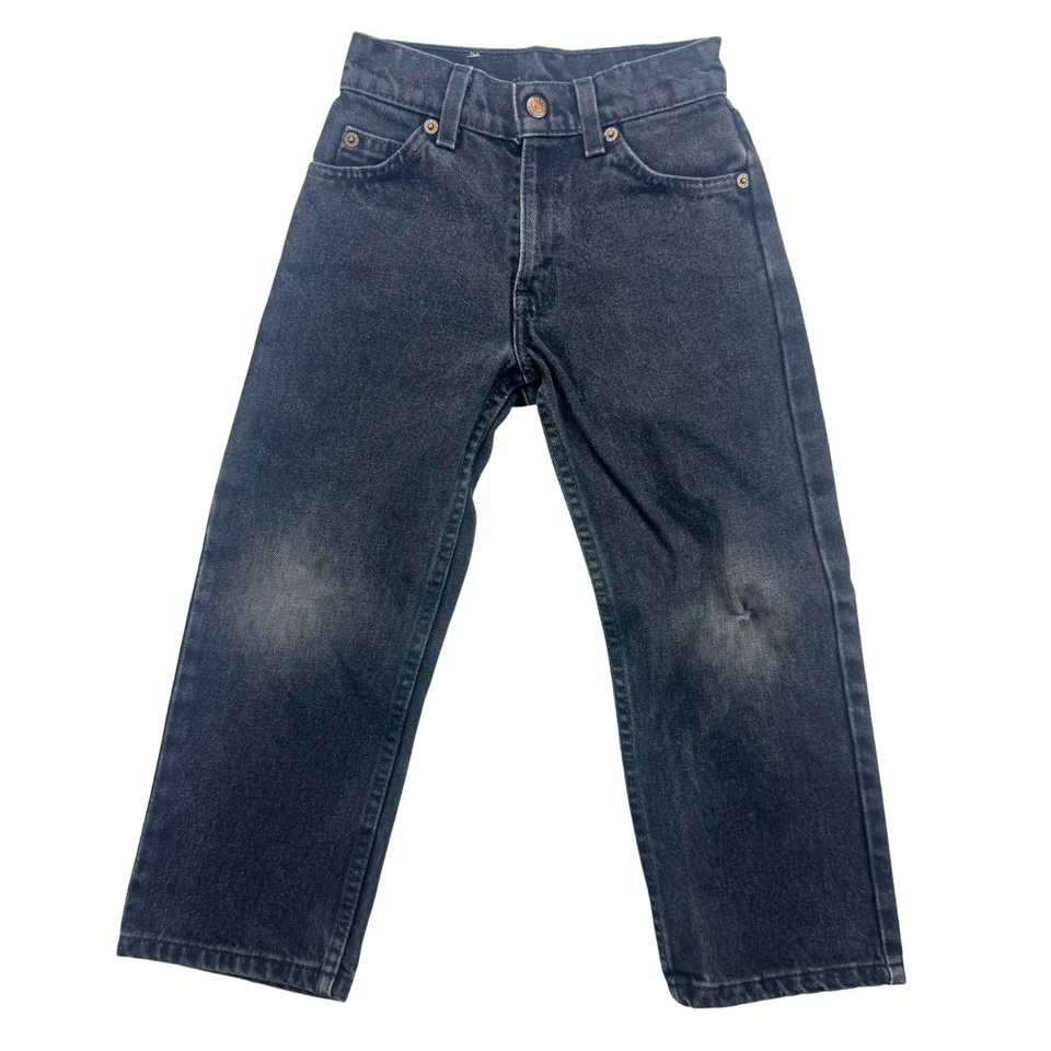 Jeans vaqueros negros vintage Levi's Kids 550 calce relajado lengüeta naranja envejecida Foto 1 de 4