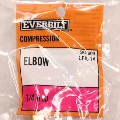 Everbilt 90 Degree Elbow Compression Fitting Brass 1/4 OD LFA-14 - Image 1 of 3