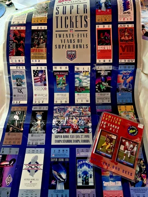 Laminated SUPER BOWL TICKETS POSTER 22” X 36” NFL 25 Years + '92 Draft Pcks Set - Image 1 of 4