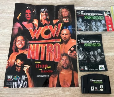 Cartucho y manual WWF WrestleMania 2000 N64 con inserto de póster de venganza WCW/NWO Foto 1 de 4