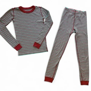 Hanna Andersson Moon & Back Red/Green Stripe Xmas Pajamas Long Johns 150/Size 12 - Picture 1 of 8