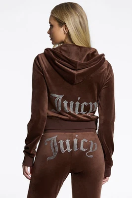 NEW! NWT JUICY COUTURE Velour OG Bling Tracksuit Hoodie & Pant Set Brown Sugar M - Image 1 of 4