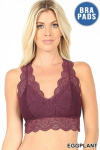 Women's Stretch Lace Bralette with Mesh Lining & Removable Bra Pads Wire Free - Picture 1 of 15