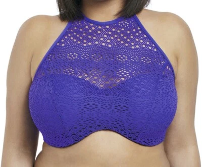 Top de Bikini Elomi Indie Azul Talla 42DD Cuello Alto Acolchado Sujetador Halter Crochet 7537 Foto 1 de 4