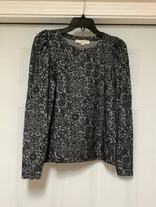NEW Loft Women's Shirt Size S Cotton Blend Long Sleeve Black Gray Floral Warm - Picture 1 of 14