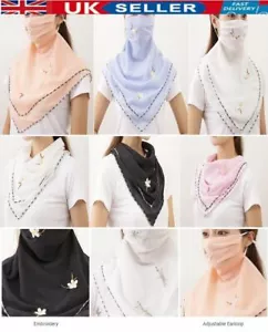 Wiederverwendbare Frauen Ohrschlaufe Chiffon Stickerei Gesichtsmaske Schal Schleier Hals Schlauch Abdeckung - Bild 1 von 20