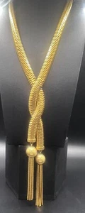 Vintage Gold French Couture Gold Ball Tassel Twist Chain Necklace YSL - Picture 1 of 11