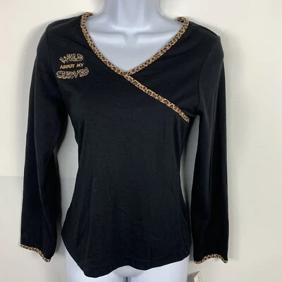 Top Wild About Curves para mujer talla XS negro estampado animal manga larga NUEVO Foto 1 de 4