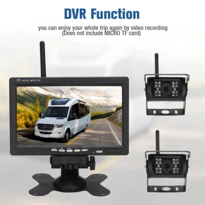 2 X Wireless  7" Monitor Rear View Backup Camera Night Vision Kit RV Truck Bus  - Image 1 of 4