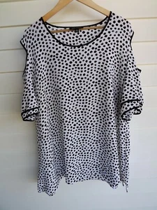 My Size Top M Plus Size Womens White Black Cold Shoulder Blouse Polka Dot - Picture 1 of 5