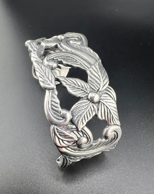 CAROLYN POLLACK STERLING SILVER 925 FLORAL FLOWER SCROLL CUFF BRACELET 7" - Image 1 of 4