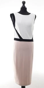 Marc Cain Kleid Etuikleid 38 N3 rosa weiß abgesetzt Midi ärmellos + Viskose Neu - Picture 1 of 5