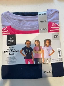 Member's Mark Youth Girl's My Favorite 3 Pack Short Sleeve Tees XS(4/5) - Picture 1 of 3