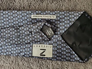 Ziggurat by Mulberry Neckwear 100% Imported Silk Geometric Hand Made Tie Blue - Picture 1 of 3