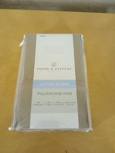 Room And Retreat Baumwollsatin Kissenbezug Paar King Khaki Einfarbig - Bild 1 von 2