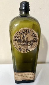Antiguo estuche de ginebra holandés holandés tipo botella verde 11” etiqueta de corcho en relieve siglo 1800 - Imagen 1 de 22