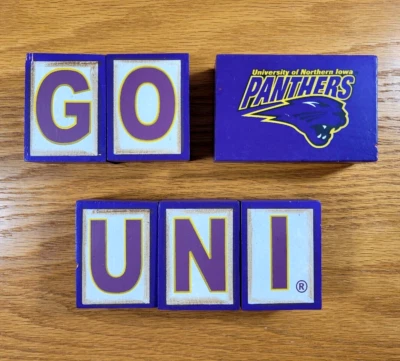 Northern Iowa Panthers Blocks Purple Gold Shelf Display Decoration UNI Team Logo - Image 1 of 4