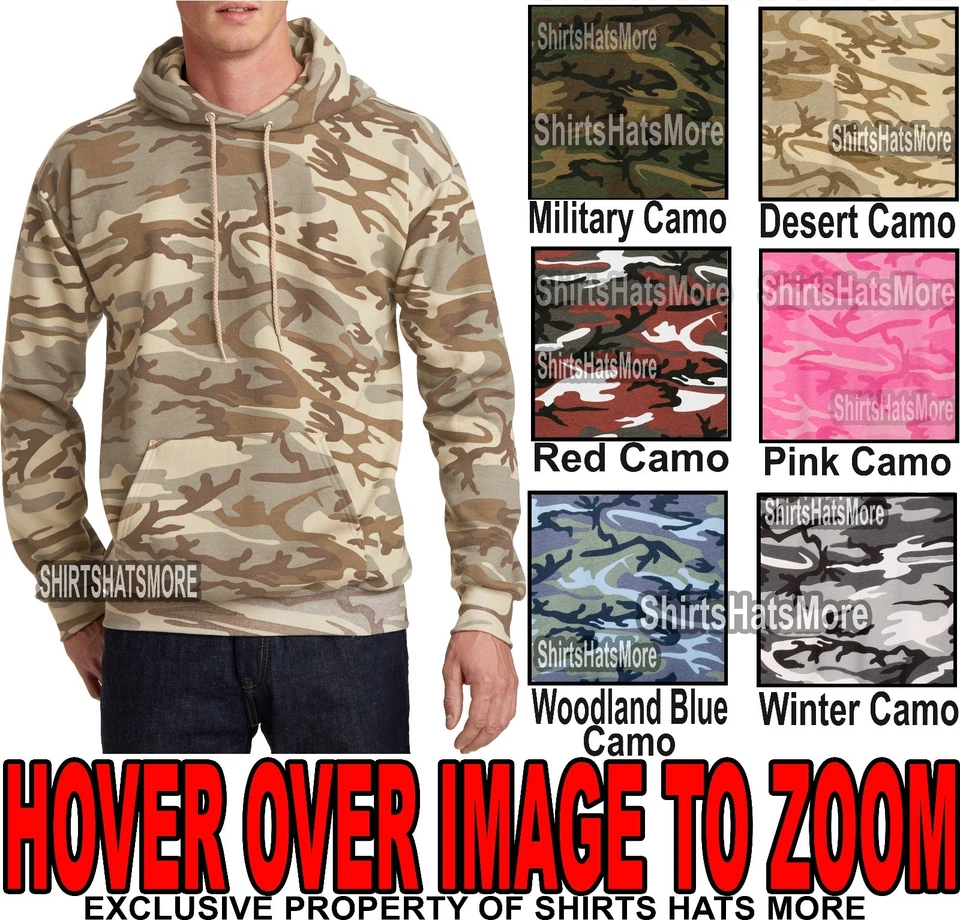 Mens Camo Pullover Hooded Sweatshirt Hoodie Cotton/Poly Hoody S M L XL 2X 3X 4X - Image 1 of 1
