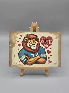 WINKERNDER LÖWE VINTAGE STIL 6X4 GLÜCKLICHER VALENTINSTAG/POSTKARTE DETROIT LÖWEN - Bild 1 von 3