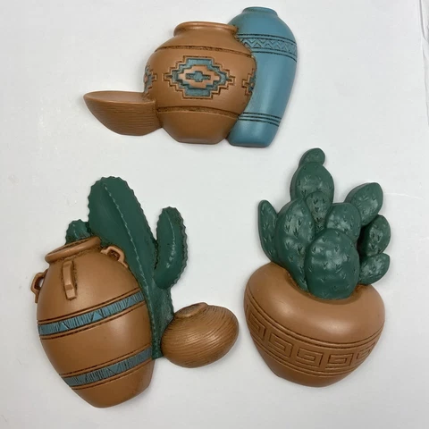 Burwood Products Southwestern Aztec Pots Cactus Plastic Wall Hanging 3139 Lot 3 Cover