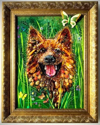 DOG PORTRAIT, FRAMED JEWELRY ONE OF A KIND ART, UNIQUE GIFT, HOME DECOR - Image 1 of 4