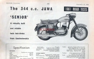 JAWA 'Senior' 344cc Motor Cycle : 1960 Magazine Report Clipping - Foto 1 di 1