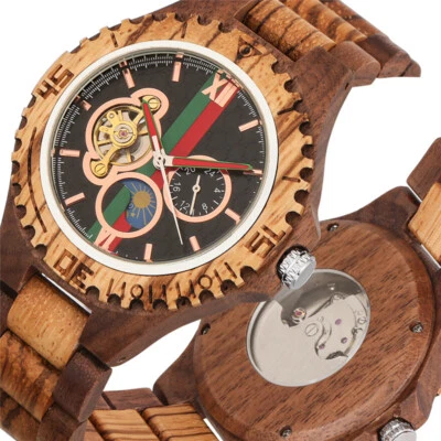 Men's Natural Wooden Automatic Watch Full Wood Bracelet Wristwatch Folding Clasp - Image 1 of 4