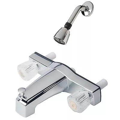 LAGUNA BRASS Mobile Home Two Handle 8" Tub Shower Faucet Diverter with Shower Head Chrome