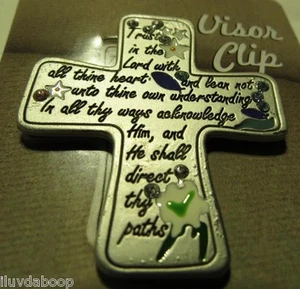 Pewter Cross Car Visor Clip Trust in the Lord - Picture 1 of 9