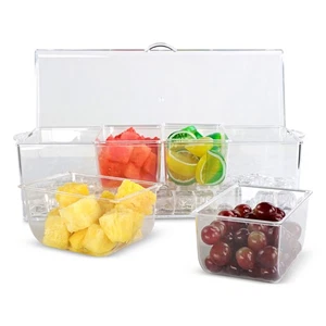 Condiment Tray with Ice Chamber, 4 Condiment Containers, Lid - Bar Garnish Tr... - Picture 1 of 6