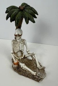 Skeleton "Chillin On Beach" Palm Tree Figurine, Halloween At The Beach. - Picture 1 of 5