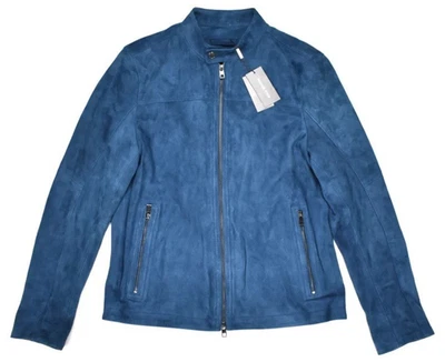 Michael Kors River Blue Suede Leather Racer Jacket Men Design Luxury L LRG $498! - Image 1 of 4