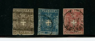 Italy-Tuscany #18-20 (I176) Coat of Arms, 1860, wmk 184, used, FVF, CV$502.50 - Image 1 of 2