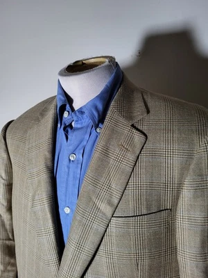 Blazer Abrigo Deportivo Nordstrom Lana Seda 42R Azul Trigo Dorado Marrón Cuadros Foto 1 de 4