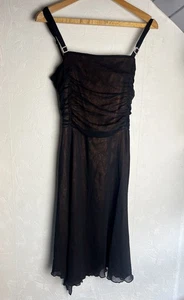 Vintage M&S Autograph Dress 14 – Copper Lining, Sheer Ruched Black, Y2K Glam 00s - Picture 1 of 3